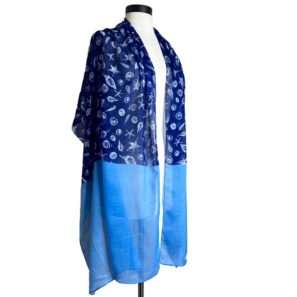 Tommy Bahama Blue Shell Scarf Treasure Beach Accessory Sarong Cover-Up Coastal - Picture 5 of 13